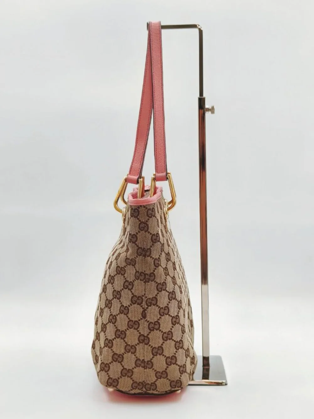 Gucci GG Canvas Pink Leather Tote Bag Gold Hardware Shoulder Bag Made in Italy